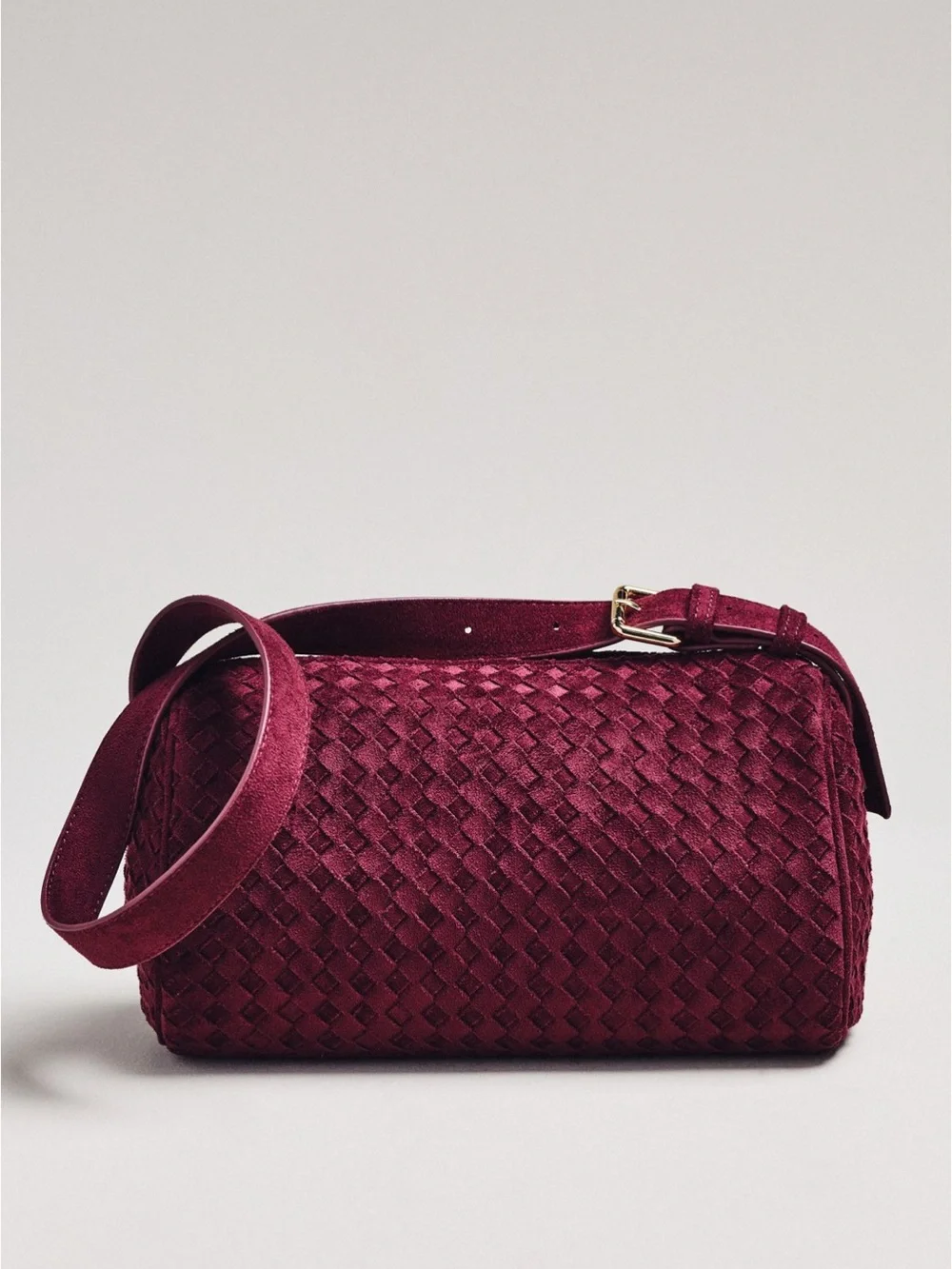 Anthropologie Woven faux suede Burgundy Shoulder Bag with Gold Accent - Picture 2 of 4